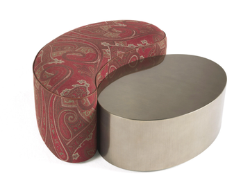 GOA - Upholstered fabric pouf with wooden coffee table by ETRO Home Interiors - view 3